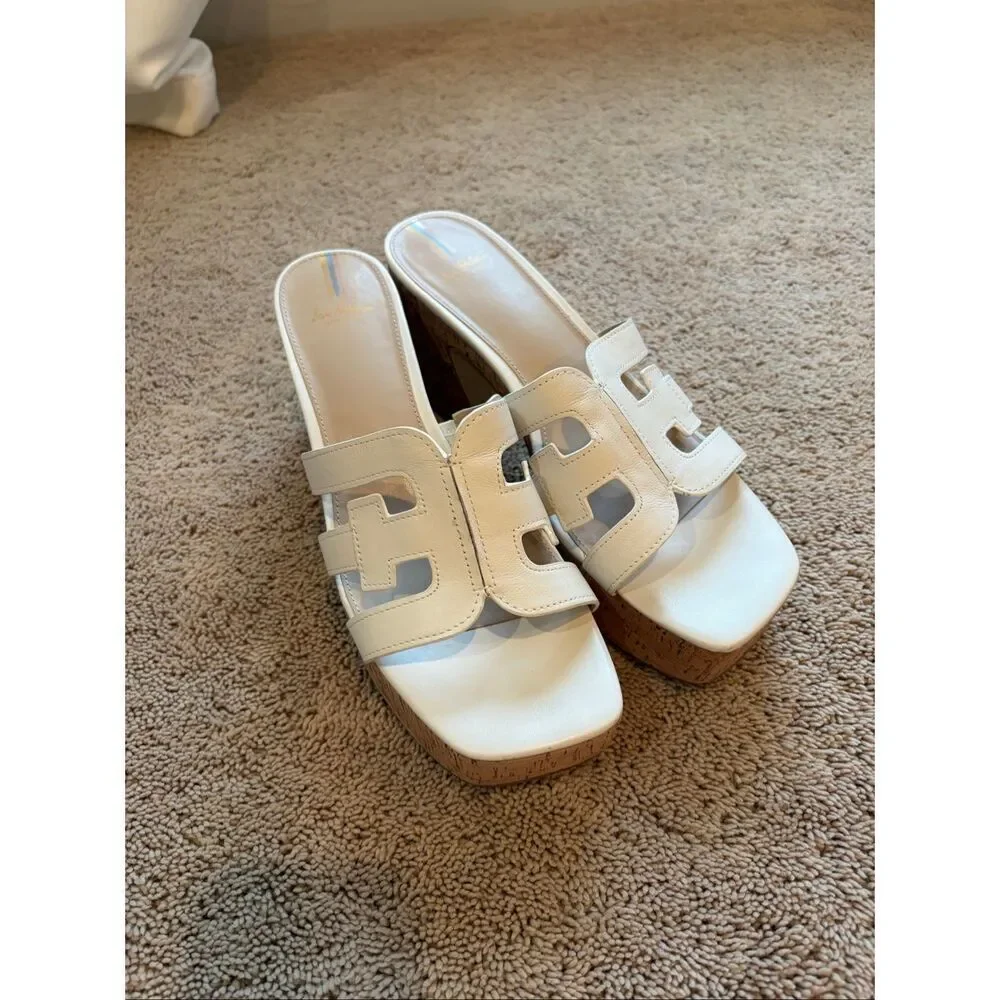 Sam Edelman Dev Platform Thick Heel Sandal Slip On Cork Sole Size 11 White